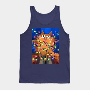 Ginger Cat Entangled by Christmas Tree Lights Tank Top